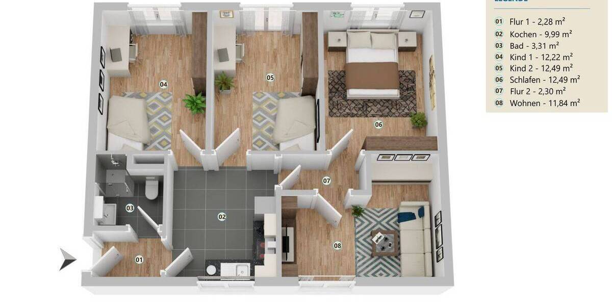 Etagenwohnung Niestetal Sandershausen - 4 Zimmer, 66 m&sup2;, 204.000&euro; | Angebot:26037480