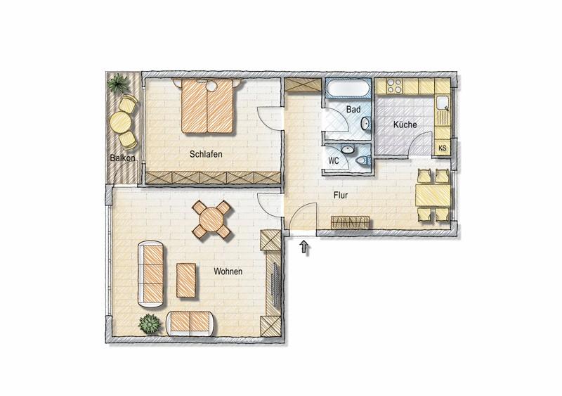 Etagenwohnung Kassel Nordshausen - 2 Zimmer, 63 m&sup2;, 559&euro; | Angebot:25881732