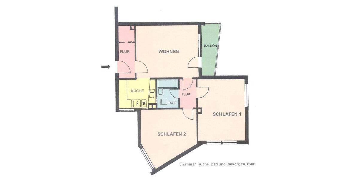 Etagenwohnung Kassel Süsterfeld/Helleböhn - 3 Zimmer, 66 m&sup2;, 531&euro; | Angebot:26751985