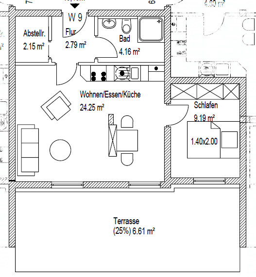 Terrassenwohnung Kassel Harleshausen - 2 Zimmer, 49 m&sup2;, 259.000&euro; | Angebot:26797592