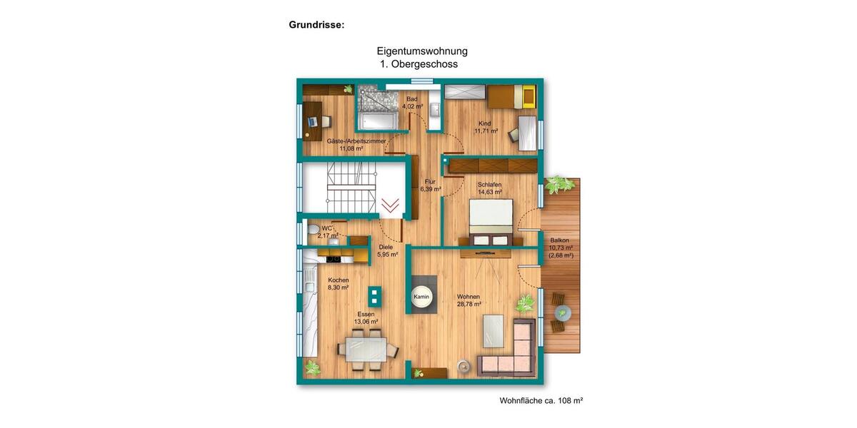 Etagenwohnung Kassel Harleshausen - 4 Zimmer, 108 m&sup2;, 360.000&euro; | Angebot:26343027