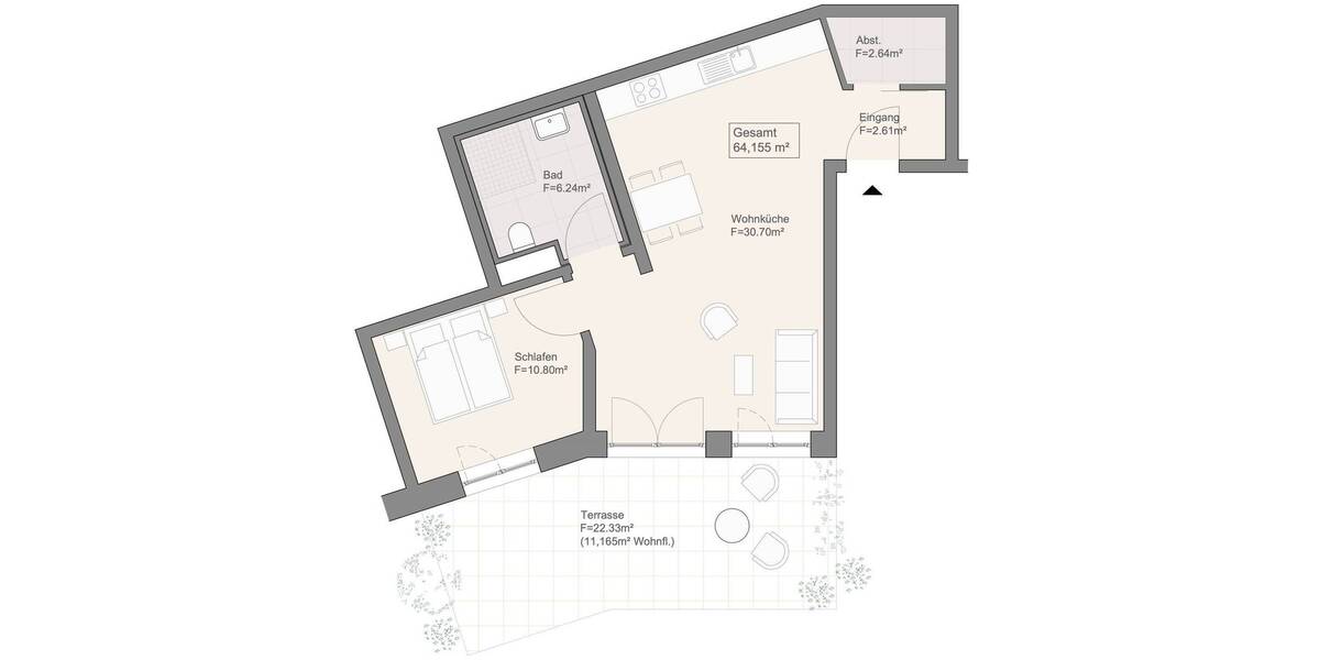 Etagenwohnung Ahnatal Weimar - 2 Zimmer, 64 m&sup2;, 269.900&euro; | Angebot:26205771