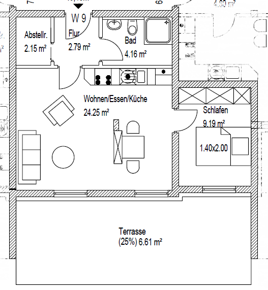 Terrassenwohnung Kassel Harleshausen - 2 Zimmer, 49 m&sup2;, 259.000&euro; | Angebot:24777927