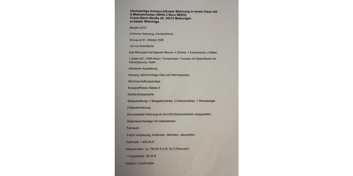 Hochparterre Melsungen - 4 Zimmer, 145 m&sup2;, 1.600&euro; | Angebot:24397451