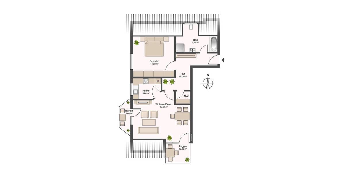 Etagenwohnung Kaufungen Niederkaufungen - 2 Zimmer, 67 m&sup2;, 199.790&euro; | Angebot:26933959