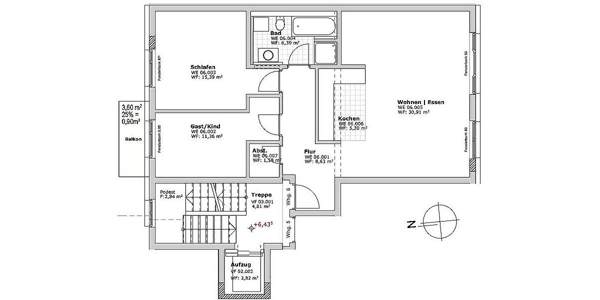 Etagenwohnung Kassel / Mitte Mitte - 3 Zimmer, 80 m&sup2;, 1.000&euro; | Angebot:26740329