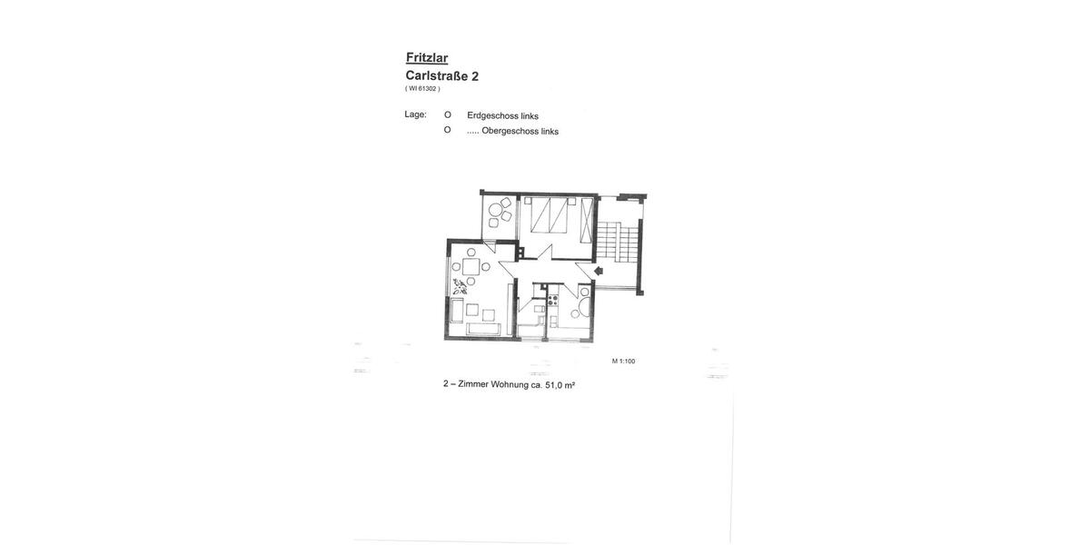 Etagenwohnung Fritzlar - 2 Zimmer, 51 m&sup2;, 367&euro; | Angebot:26565928