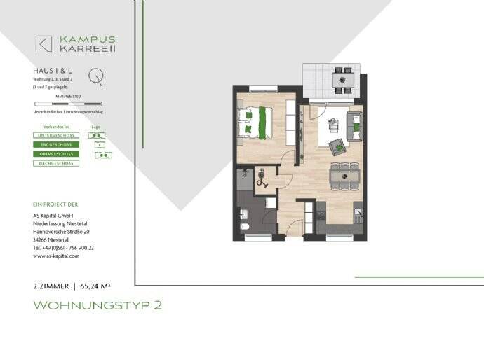 Etagenwohnung Kassel Wolfsanger/Hasenhecke - 2 Zimmer, 65 m&sup2;, 297.984&euro; | Angebot:25739592