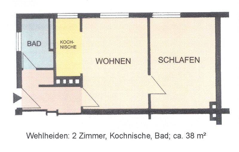 Etagenwohnung Kassel Wehlheiden - 2 Zimmer, 41 m&sup2;, 440&euro; | Angebot:26107448