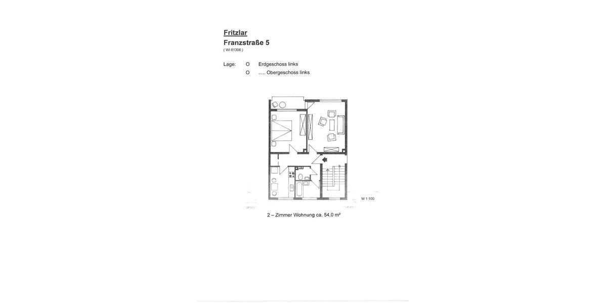 Etagenwohnung Fritzlar - 2 Zimmer, 54 m&sup2;, 426&euro; | Angebot:26567002