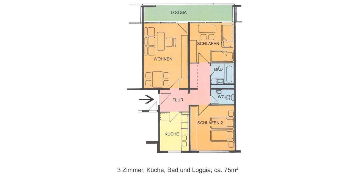 Etagenwohnung Kassel Nordshausen - 3 Zimmer, 75 m&sup2;, 624&euro; | Angebot:25217713