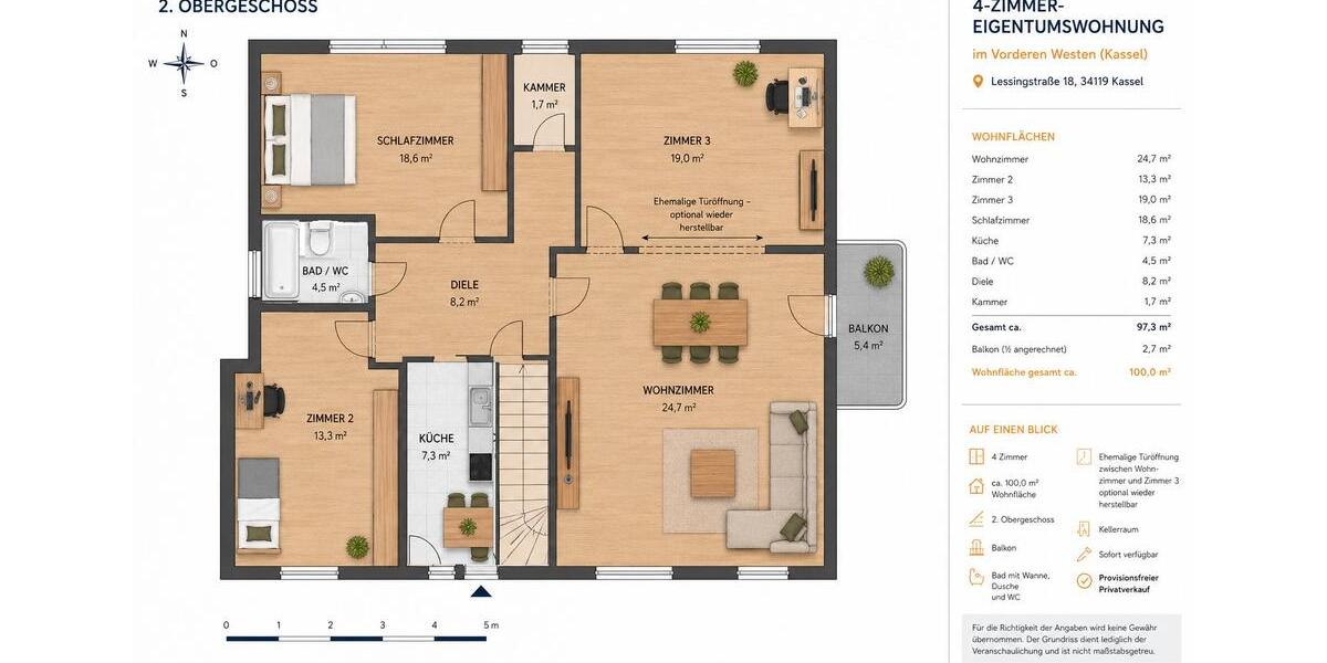 Etagenwohnung Kassel Vorderer Westen - 4 Zimmer, 101 m&sup2;, 325.000&euro; | Angebot:26958579